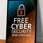 Poster promoting a free cyber security risk assessment for small businesses in Florida, offered by RRG Networks.
