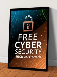 Poster promoting a free cyber security risk assessment for small businesses in Florida, offered by RRG Networks.